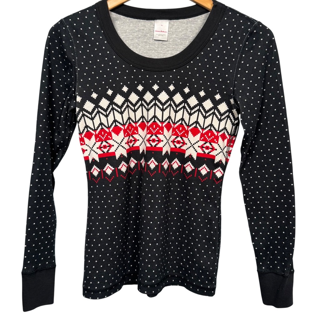 Hanna Andersson Organic Cotton Fair Isle Pajamas Top Women XS Snowflake Lounging
